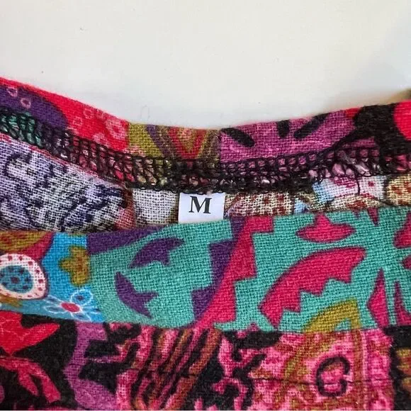 Patchwork Print Overalls Size Small Pockets Wide Leg Boho Festival Hippie - Picture 6 of 9